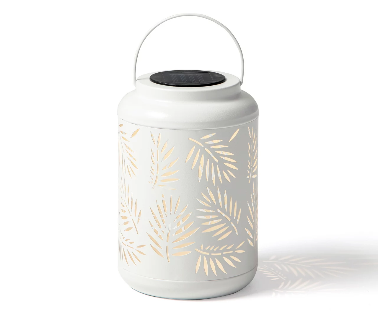 White Leaf Cut-Out Metal LED Solar Lantern