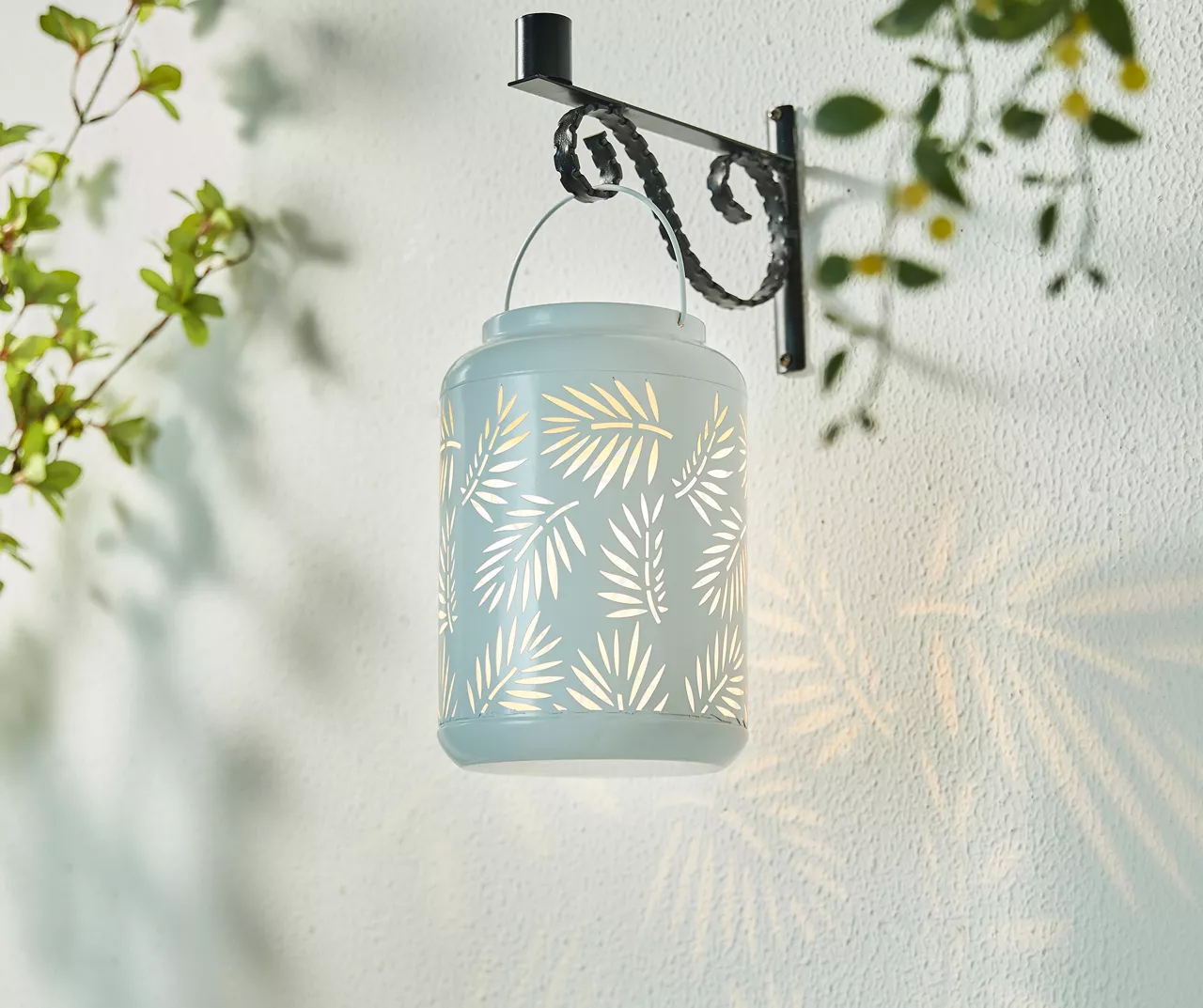 White Leaf Cut-Out Metal LED Solar Lantern - Image 2