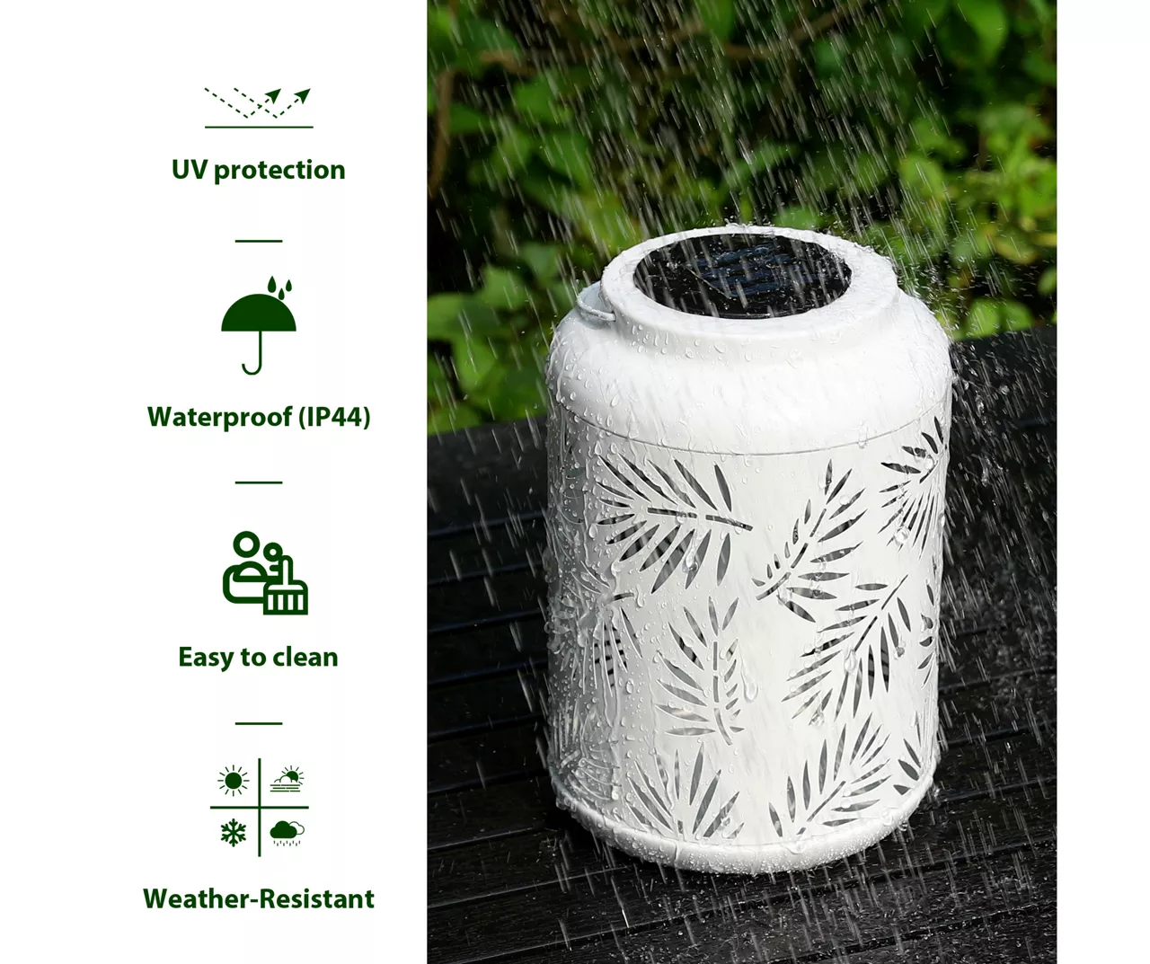 White Leaf Cut-Out Metal LED Solar Lantern - Image 9