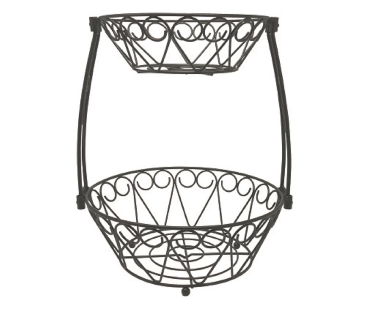Black 2-Tier Lattice Wire Fruit Bowl