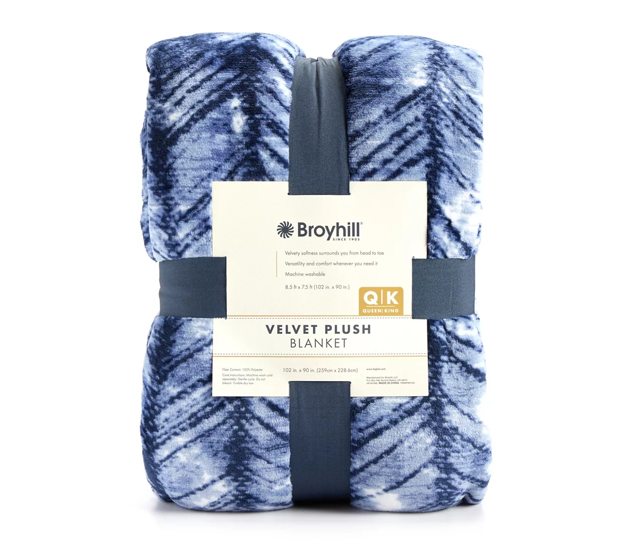 Blue & White Herringbone Queen/King Plush Velvet Blanket - Image 2