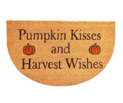 Autumn Air "Pumpkin Kisses" Tan Semicircle Coir Doormat