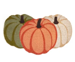 Harvest Meadow Orange, Green & White Pumpkins Shaped Coir Doormat