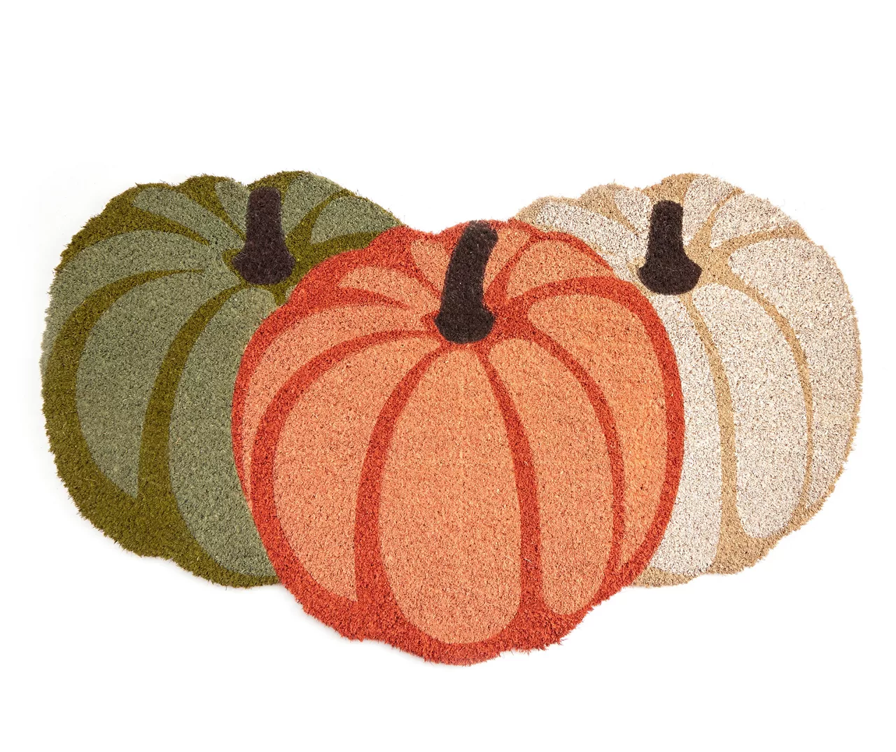 Harvest Meadow Orange, Green & White Pumpkins Shaped Coir Doormat