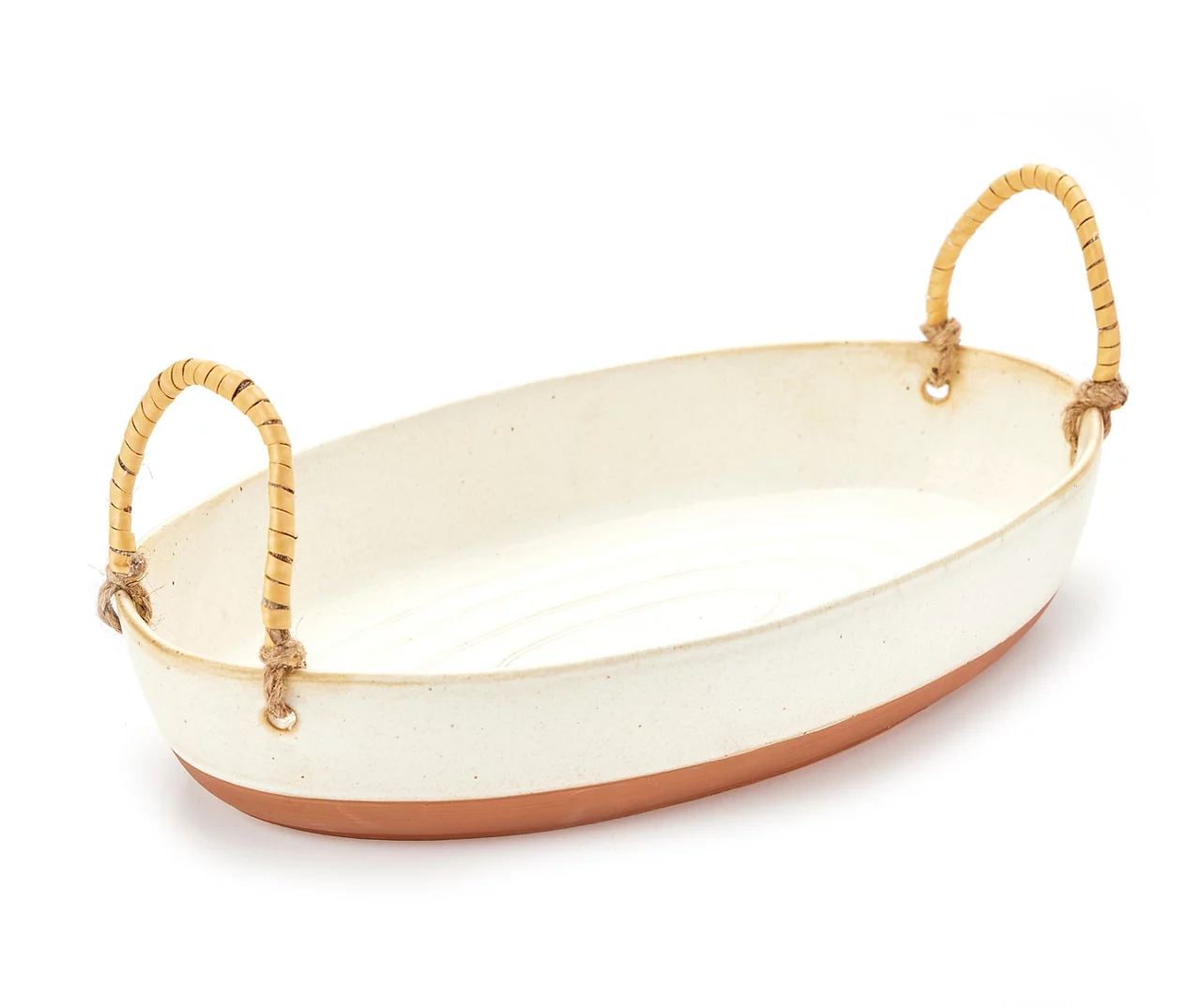 13.5" Artisan Ceramic Decorative Tray With Braided Handles - Image 2