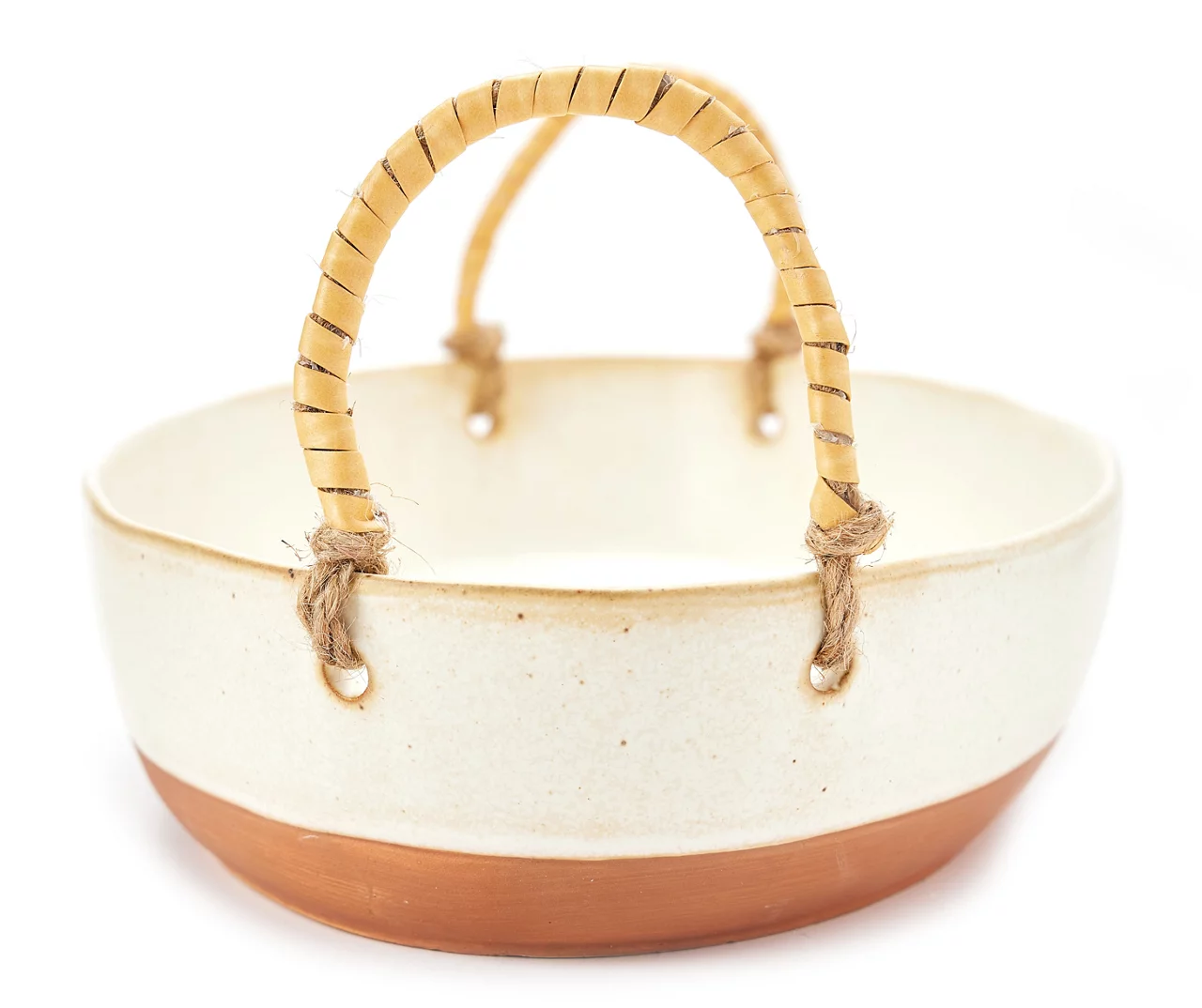 13.5" Artisan Ceramic Decorative Tray With Braided Handles