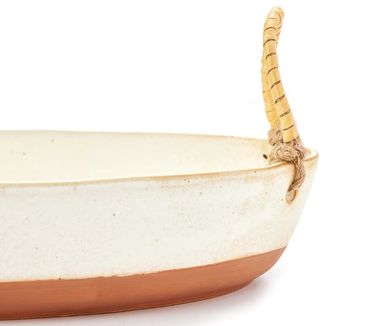 13.5" Artisan Ceramic Decorative Tray With Braided Handles - Image 3