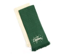 Festive Gathering "Merry Christmas" Green & Ivory 2-Piece Kitchen Towel Set