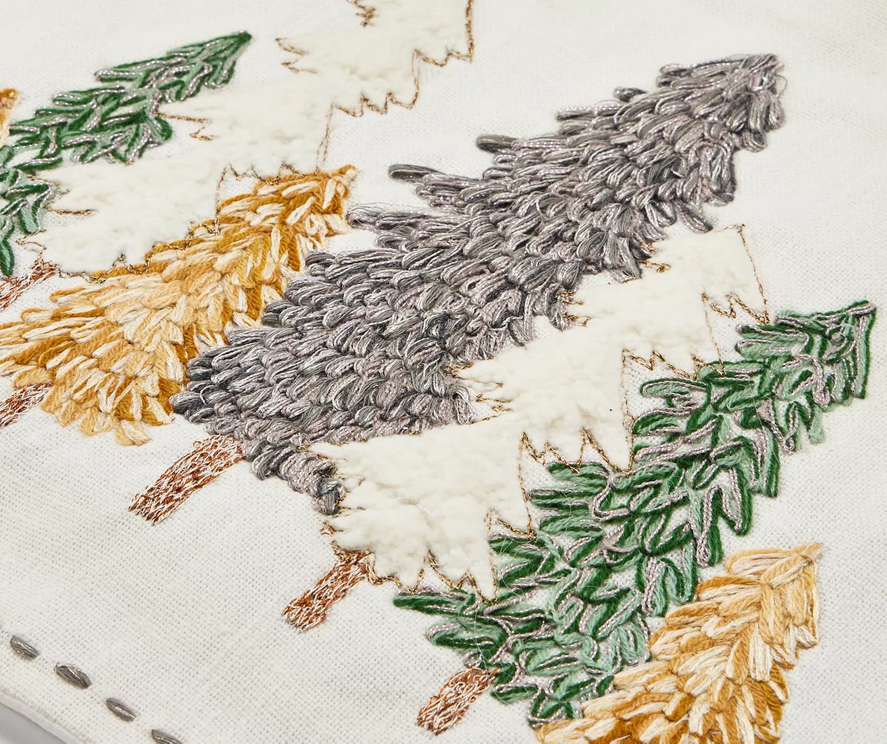 Festive Gathering White & Green Embroidered Trees Table Runner - Image 3