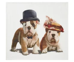 Brown & White Bulldog Couple Fleece Raschel Throw, (50" X 60")