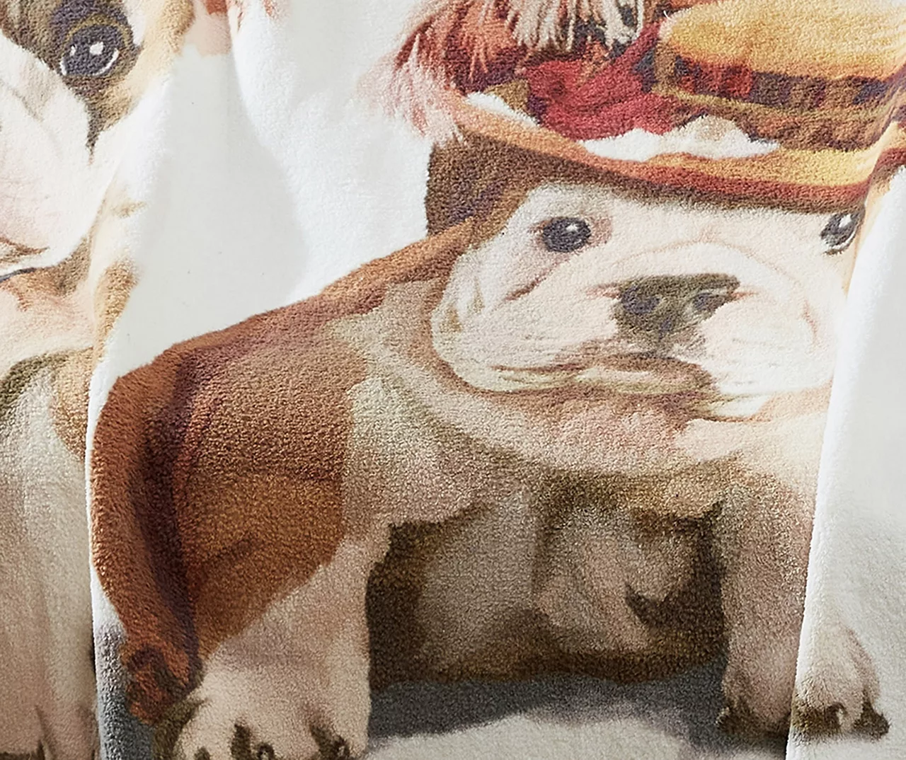 Brown & White Bulldog Couple Fleece Raschel Throw, (50" X 60") - Image 2