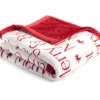 "Merry & Bright" White & Red Sherpa Throw, (50" X 60")