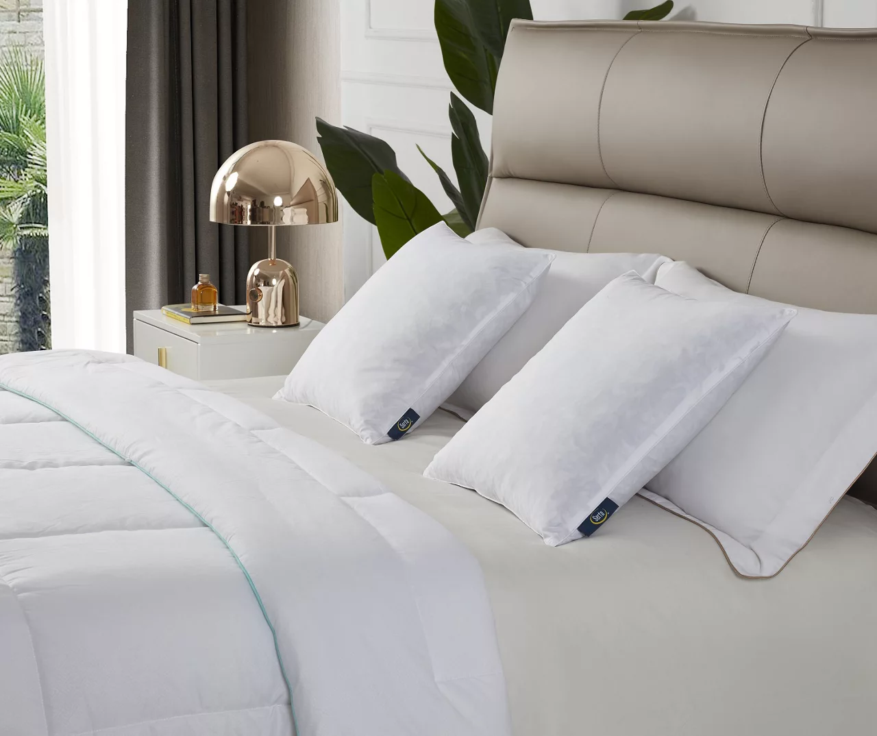 White Medium-Firm Cotton-Feather Square Pillow, 2-Pack - Image 2