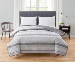 Gray & White Stripe Microfiber Quilt