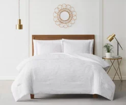 Emilia White Embroidered Botanical Queen 3-Piece Comforter Set