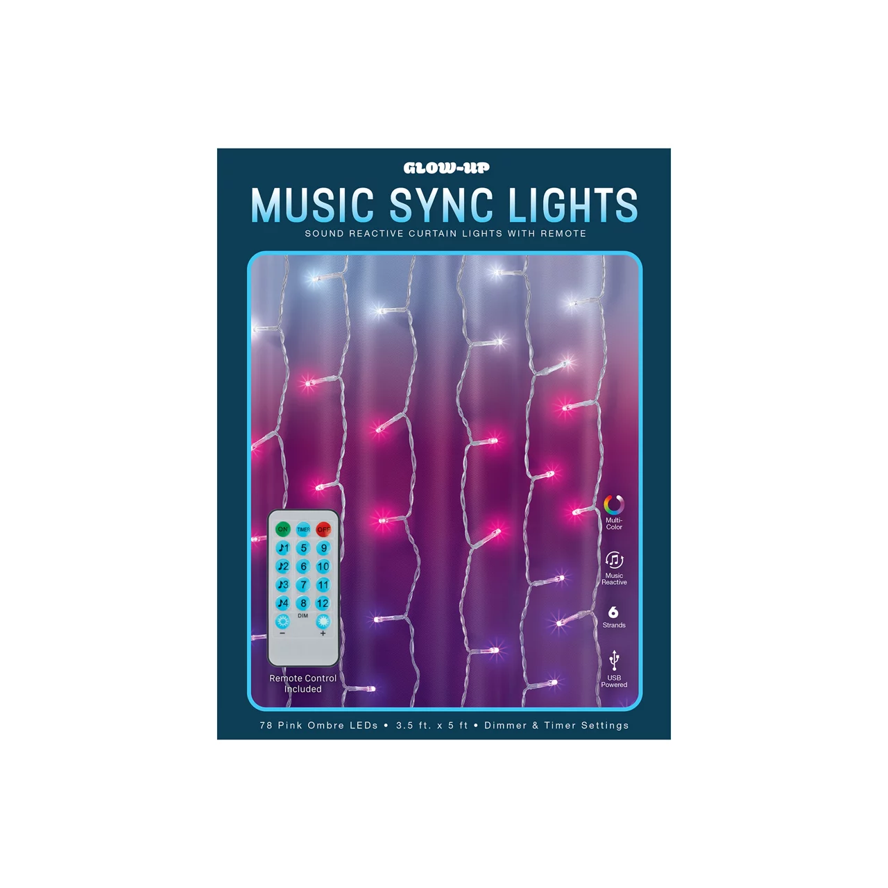 Glow-Up Music Sync LED Curtain Light Set, (3.5' X 5') - Image 5