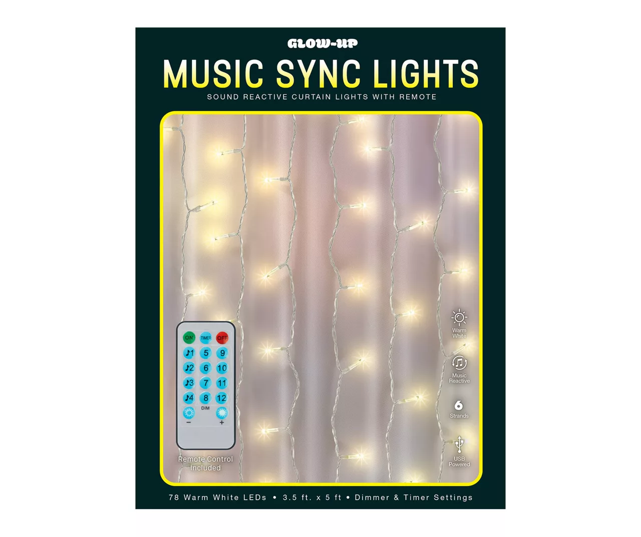 Glow-Up Music Sync LED Curtain Light Set, (3.5' X 5') - Image 7