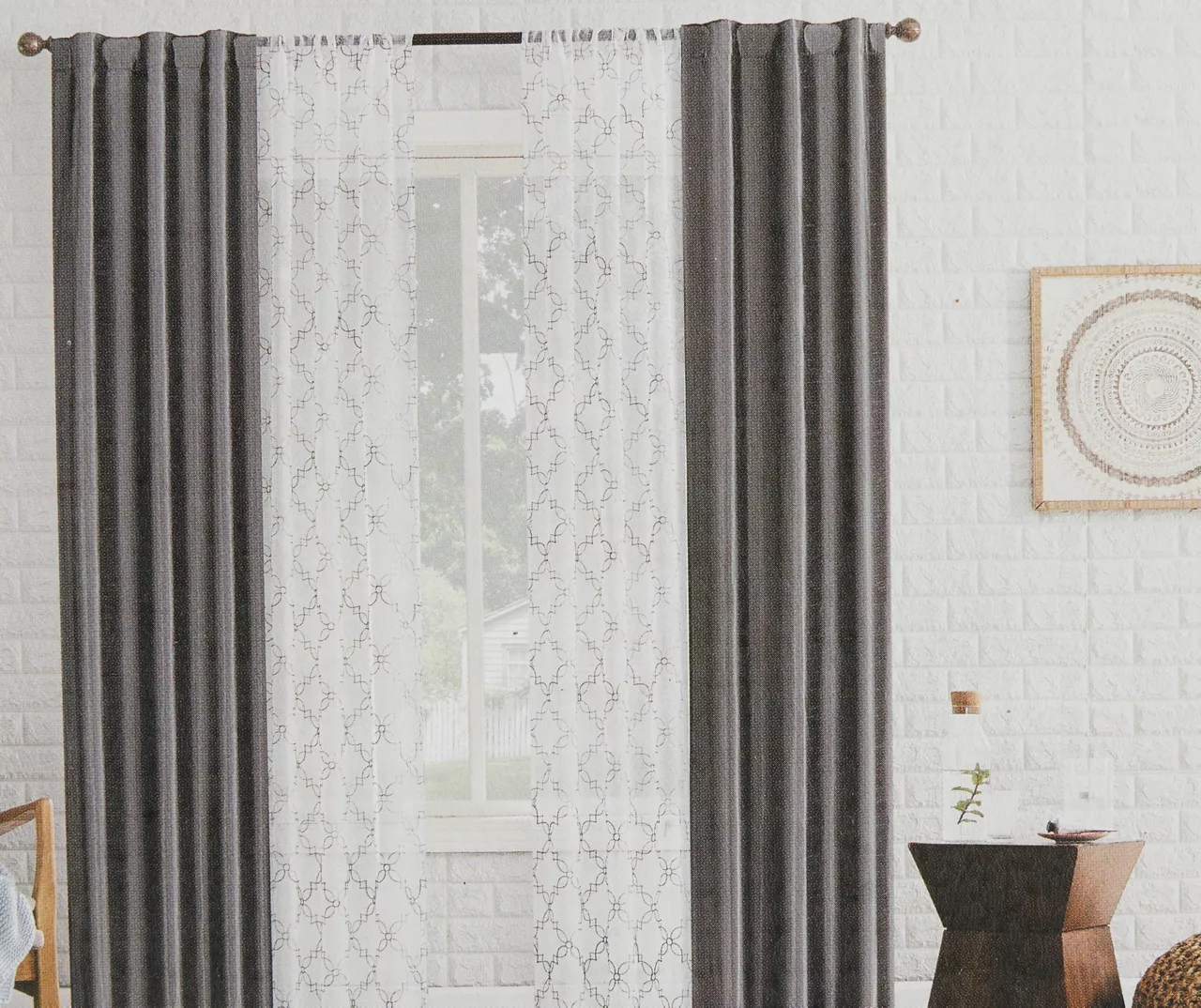 Waylon Silver Lattice Sheer 4-Piece Curtain Panel Set, (84")