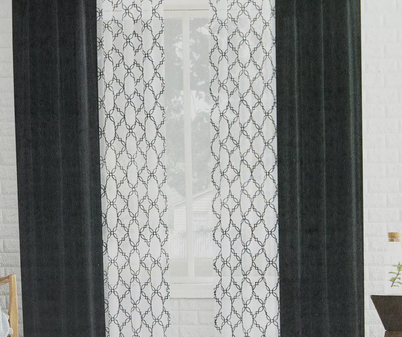 Waylon Black Lattice Sheer 4-Piece Curtain Panel Set, (84")