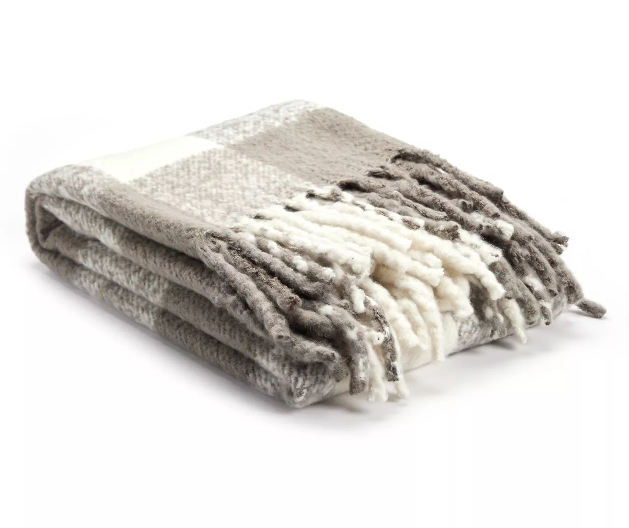 Gray & White Plaid Fringe-Trim Throw, (50" X 60")