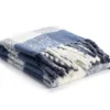 Navy & White Plaid Fringe-Trim Throw, (50" X 60")