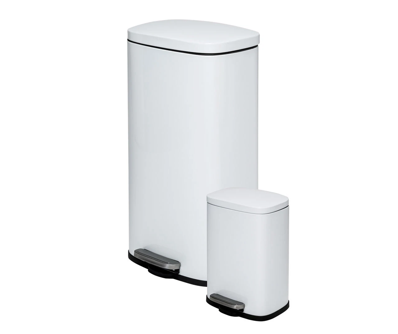White Stainless Steel Rectangular 2-Piece Pedal Trash Can Set - Image 6