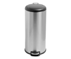 Stainless Steel & Black 8-Gal. Round Pedal Soft-Close Trash Can