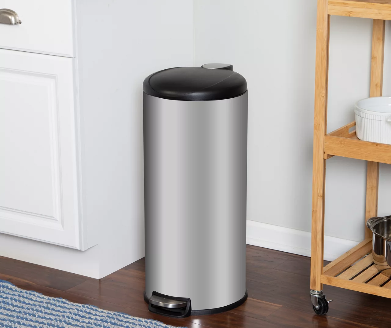 Stainless Steel & Black 8-Gal. Round Pedal Soft-Close Trash Can - Image 7