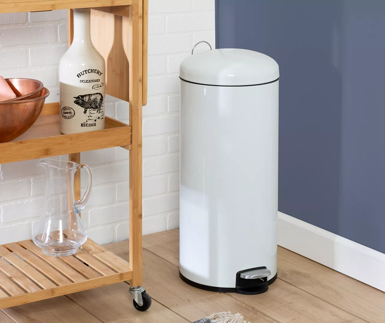 White Stainless Steel 8-Gal. Round Pedal Soft-Close Trash Can - Image 7